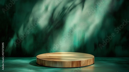 Obraz na płótnie Wooden Round Display Platform with Subtle Shadows and Soft Light for Product Presentation : Generative AI w salonie