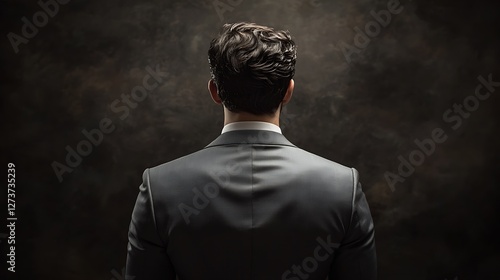Confident Businessman in Smart Suit Observing Dark Textured Background with Professional Vibes : Generative AI