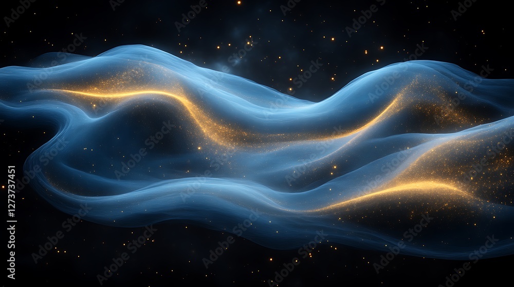 Abstract Blue Waves with Golden Stardust Abstract Blue Waves with Golden Stardust