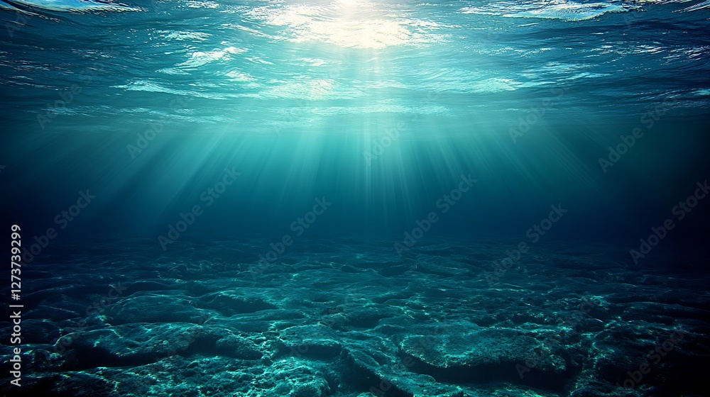 Serene Underwater Landscape with Bright Sun Rays Filtering Through the Water : Generative AI