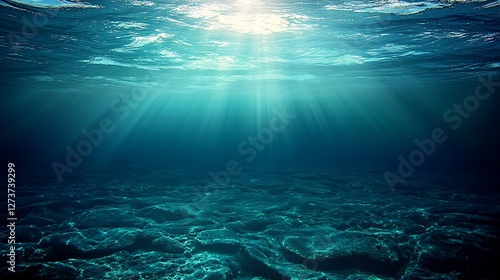 Obraz na płótnie Serene Underwater Landscape with Bright Sun Rays Filtering Through the Water : Generative AI w salonie