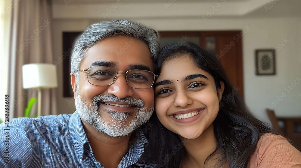 Delightful Family Shot of Dad and Daughter Smiling Brightly in Home Environment : Generative AI