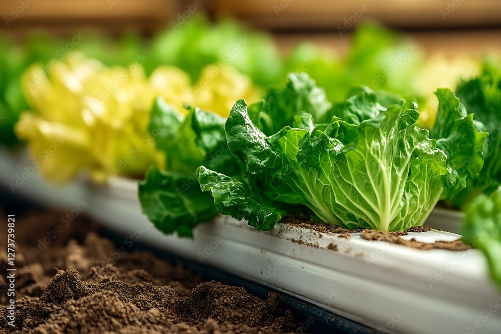 Vibrant Green Hydroponic Lettuce with Rich Soil in a Controlled Growth Environment : Generative AI