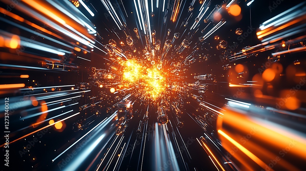 Vivid Display of Energy and Movement in an Abstract Cosmic Scene : Generative AI