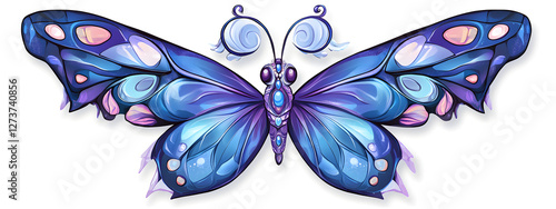 Beautiful butterfly, with blue and purple colors, in the style of cartoon style
