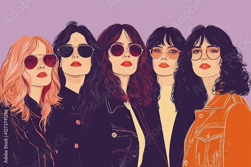 The illustration, a modern and colorful representation, highlights the bond of three women from various ethnicities, emphasizing diversity, friendship, unity, and emotional support