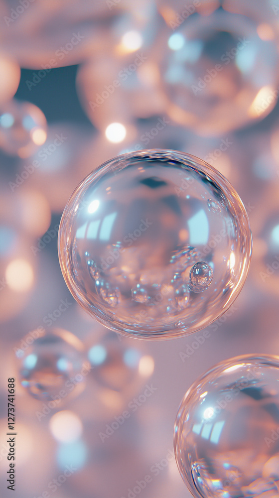 Naklejka premium Y2K aesthetics abstract background with glass 3d spheres in a glossy studio interior. Atmospheric retro technology backdrop 