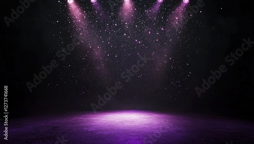 Dramatic purple lighting sets the scene on an empty stage, poised for a forthcoming performance