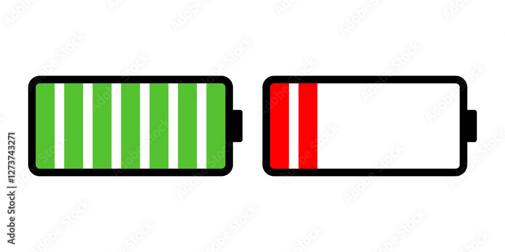 illustration of a full battery in green and a low battery in red illustration of a full battery in green and a low battery in red