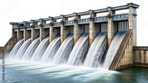 Dam Water Gates, Hydroelectric Power, White Background photo