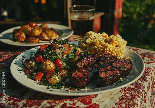 On Heritage Day, also referred to as South African Braai Day, the nation comes together to celebrate traditional braai food, including meat and sides, often decorated with Shwe-Shwe cloth photo