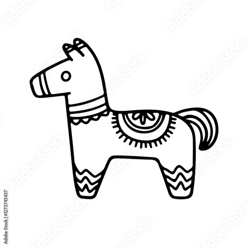 Pinata doodle icon with ornament. Mexican tradition festival. Mexican culture symbols. Perfect for coloring books. Vector outline illustration.