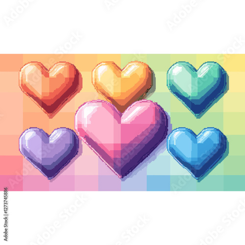 A heart rainbow 8 bit pixel background graphics colors illustration vector