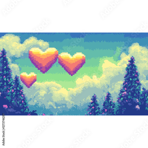 A heart rainbow 8 bit pixel background hearts green blue vector