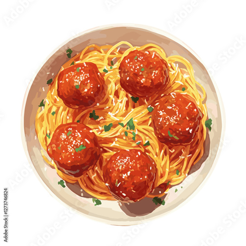 Spaghetti and meatballs pasta food delicious vector