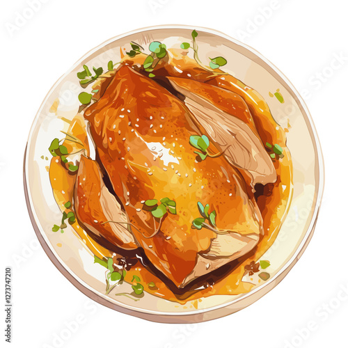Peking duck on plate illustration food meal vector