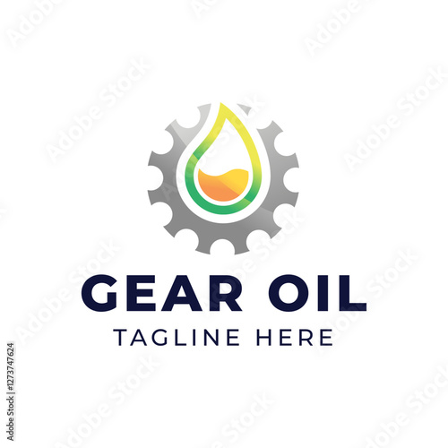 Oil and gear icon logo design. Oil drop with cog wheel icon logo design.
