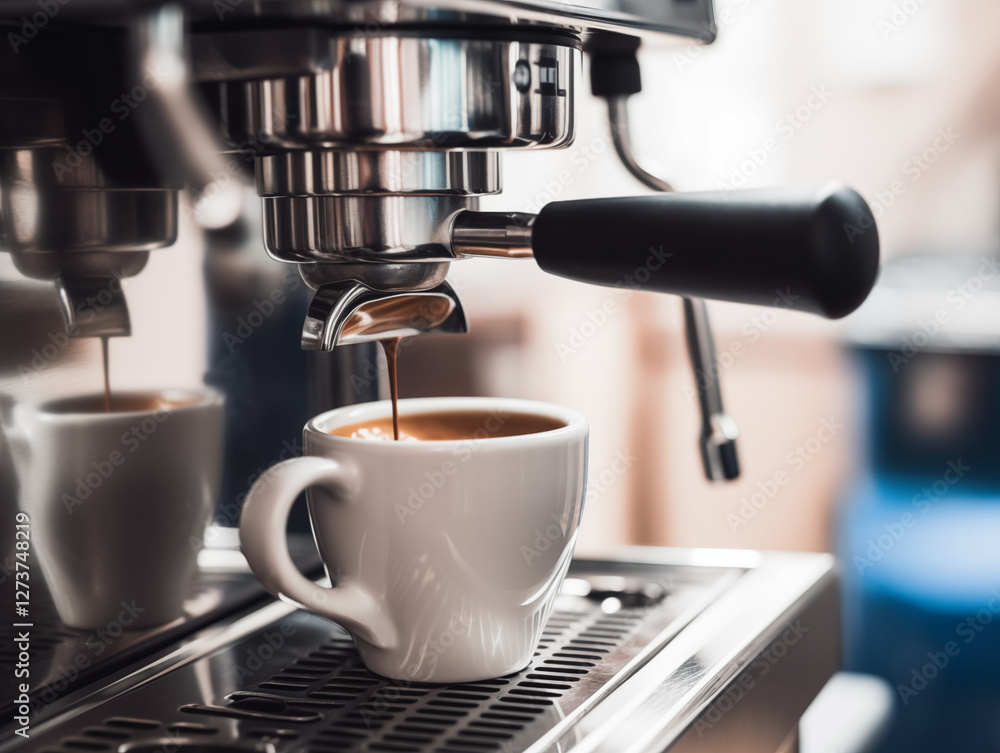 A rich and detailed image of freshly brewed espresso, capturing the creamy texture of the coffee and the elegance of a modern coffee machine. A rich and detailed image of freshly brewed espresso, capturing the creamy texture of the coffee and the elegance of a modern coffee machine.