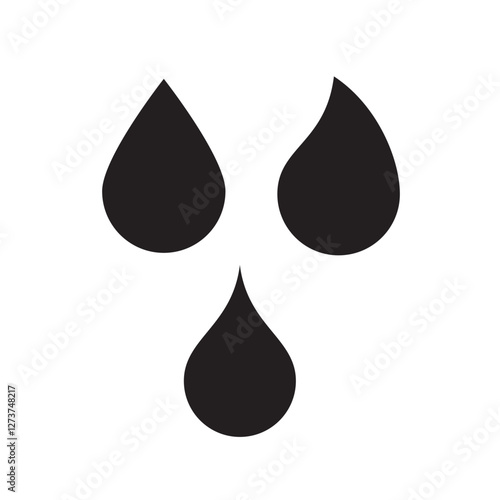 Abstract drop icons and falling droplets silhouettes set on white background