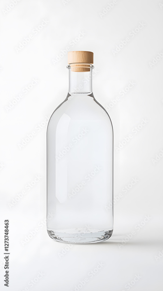 Glass clear bottle of water mock up, packaging template, isolated on white background Glass clear bottle of water mock up, packaging template, isolated on white background