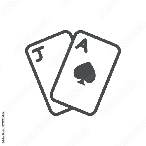 Blackjack playing cards icon. Minimalist outline illustration of Ace and Jack for gambling, poker, and casino games. Design element for web and mobile UI.