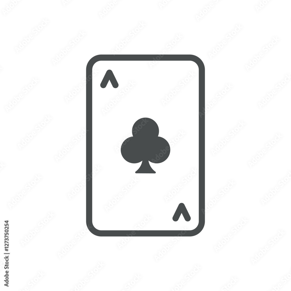 Ace of Clubs Icon. Thin Line Illustration of Playing Card with Club Suit, Symbolizing Gambling, Poker, and Betting. Isolated Outline Vector Sign.
Ace of Clubs Icon. Thin Line Illustration of Playing Card with Club Suit, Symbolizing Gambling, Poker, and Betting. Isolated Outline Vector Sign.