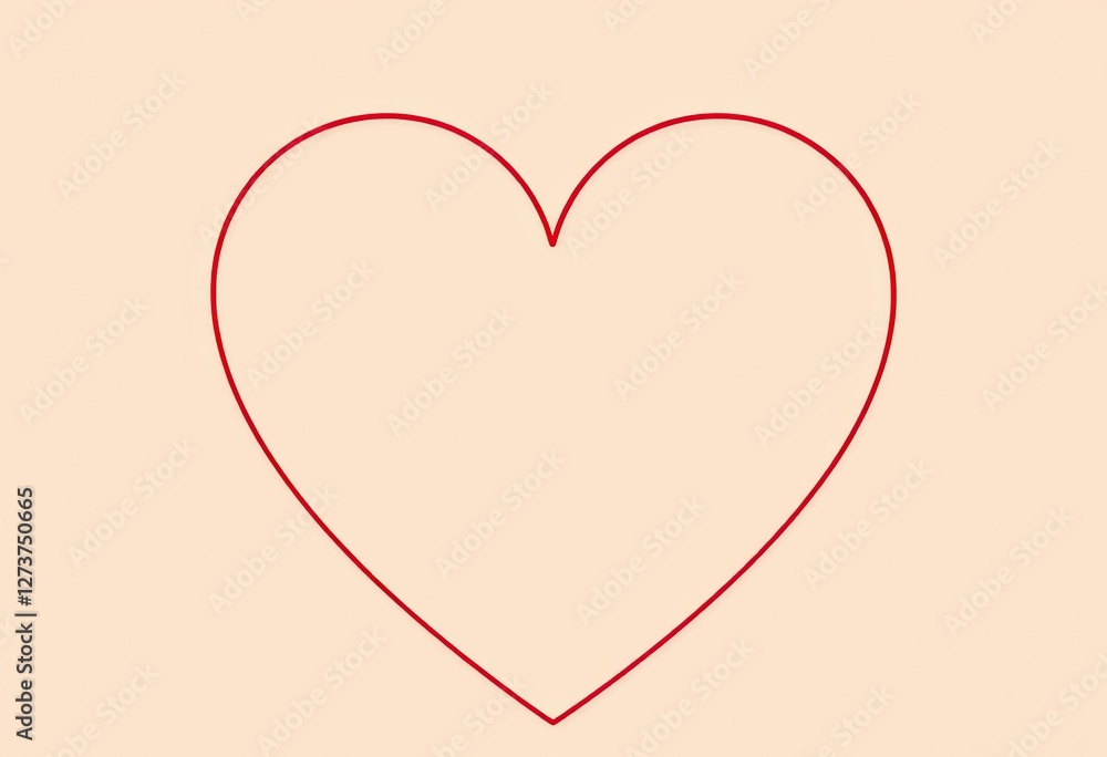 A simple red heart outline on a beige background