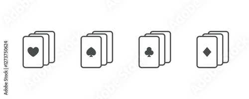 Heart, Spade, Club, Diamond Playing Cards Icon. Thin Line Illustration of Poker Deck Featuring Heart, Spade, Club, and Diamond Suits for Gambling and Casino Games. Isolated Vector Symbol.