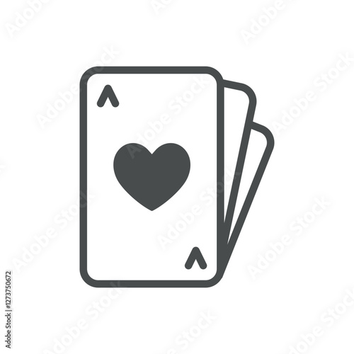 Heart Playing Cards Icon. Thin Line Illustration of Poker Deck with Heart Suit for Gambling, Betting, and Casino Games. Isolated Vector Symbol.