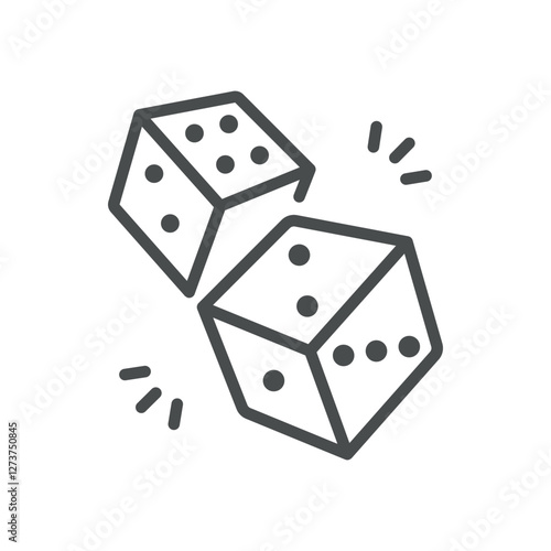 Rolling Dice Icon. Thin Line Illustration of Tumbling Dice Symbolizing Gambling, Luck, and Chance. Isolated Vector Sign.