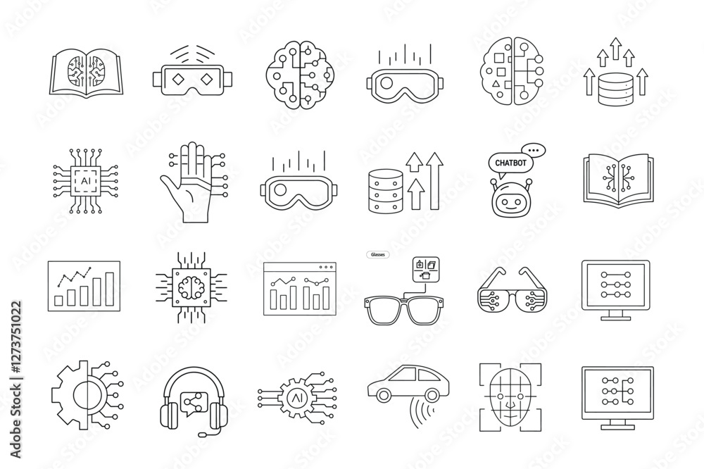 editable stroke of artificial intelligence icon set on white background editable stroke of artificial intelligence icon set on white background