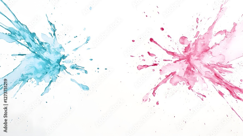 Captivating Abstract Watercolor Splash with Vibrant Teal and Magenta Hues on a Crisp White Canvas Creating a Fluid and Expression Captivating Abstract Watercolor Splash with Vibrant Teal and Magenta Hues on a Crisp White Canvas Creating a Fluid and Expression