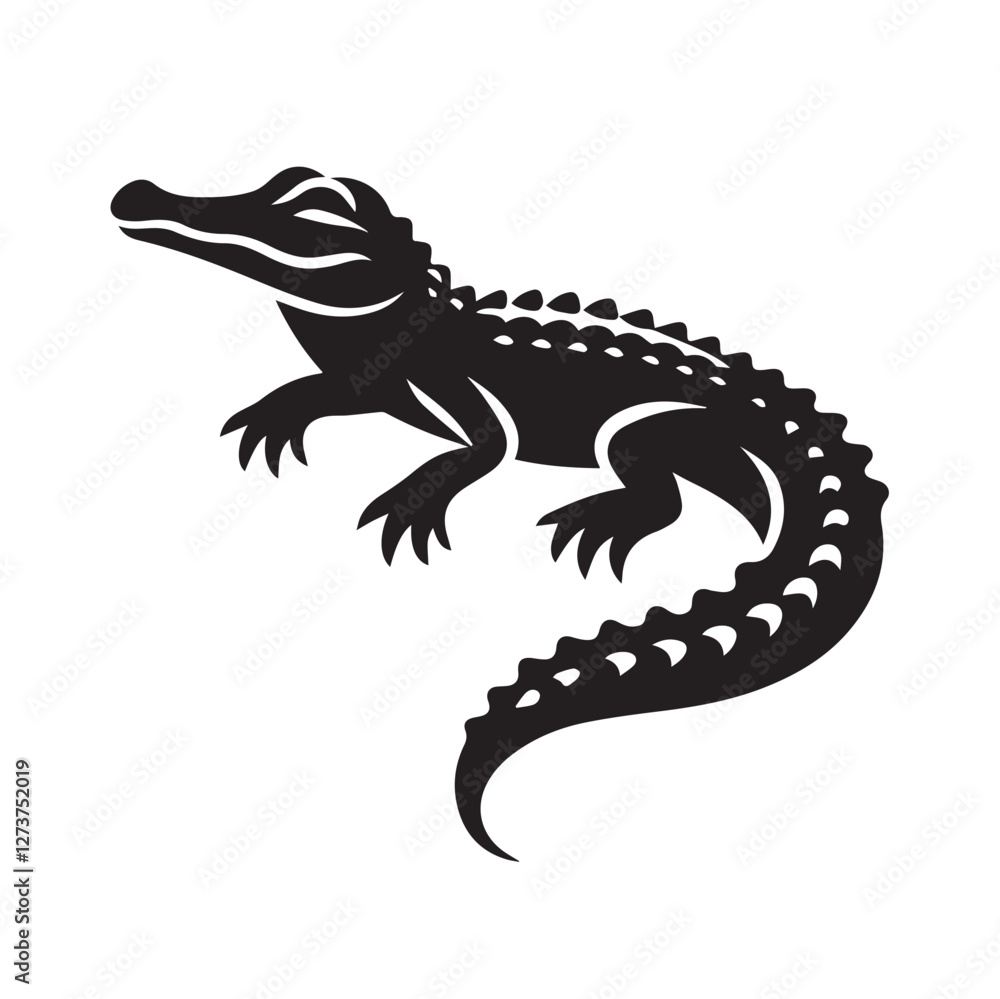 Fototapeta premium A black and white crocodile image with white background