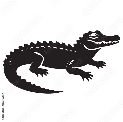 A black and white crocodile image with white background