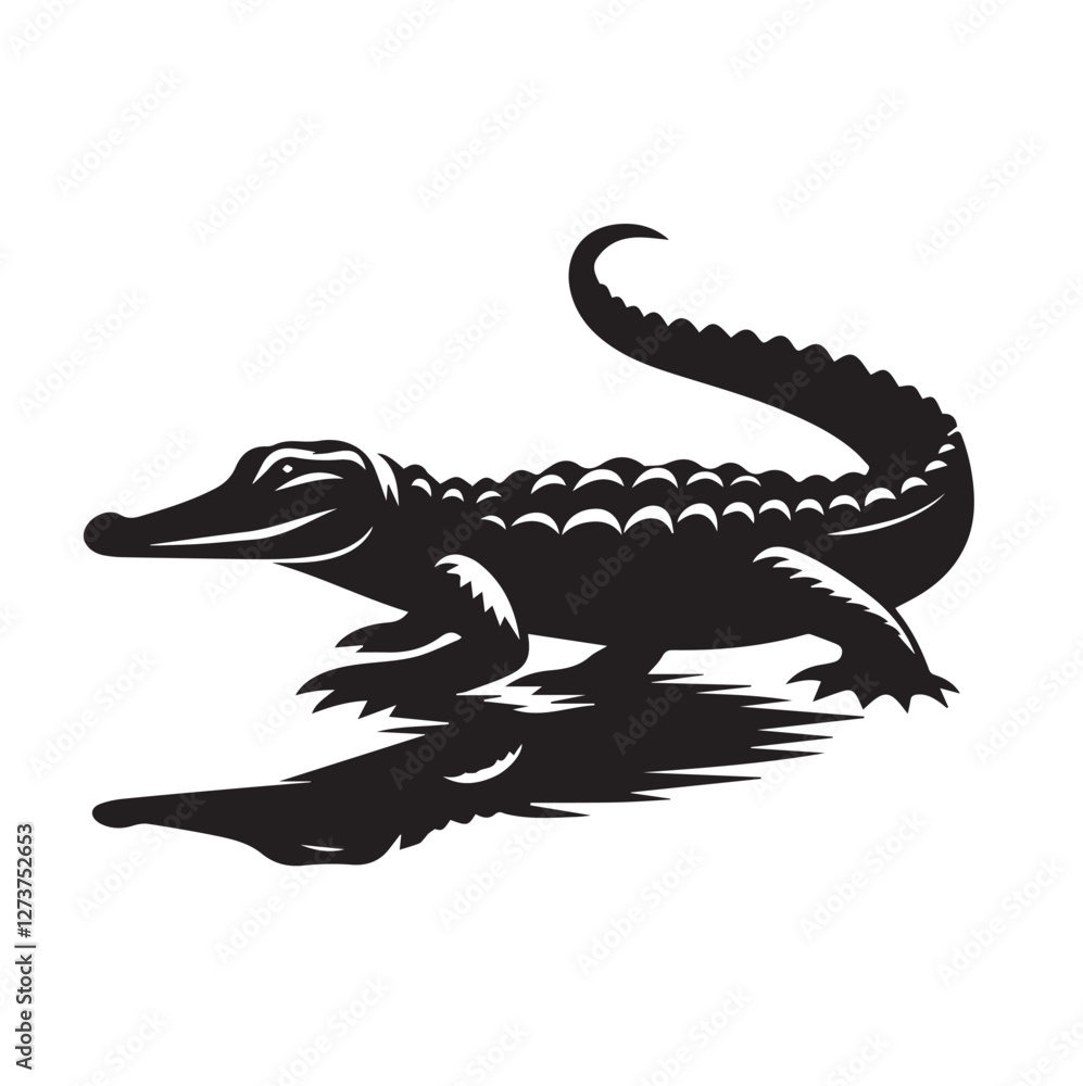 Fototapeta premium A black and white crocodile image with white background