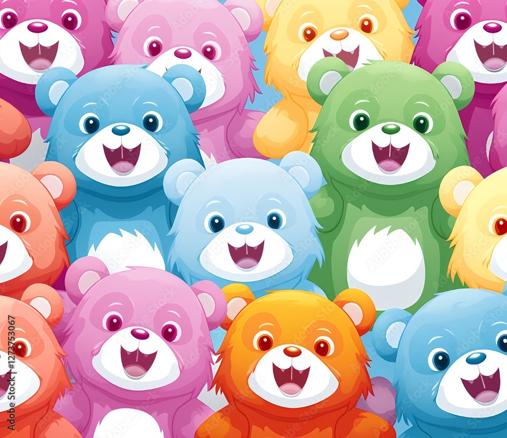 Cute, colorful Care Bears in different poses, 90s style, seamless pattern, pastel colors, bright and cheerful, clipart, wallpaper, wallpaper design, wallpaper print, clip art Cute, colorful Care Bears in different poses, 90s style, seamless pattern, pastel colors, bright and cheerful, clipart, wallpaper, wallpaper design, wallpaper print, clip art