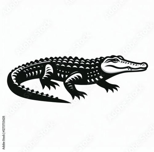 A black and white crocodile image with white background