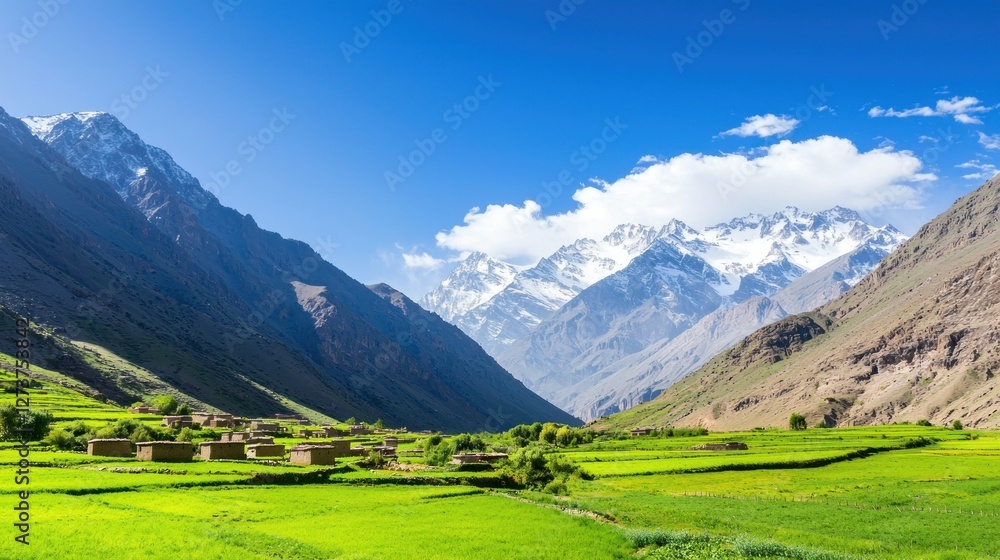 Obraz premium Serene Mountain Valley Village
