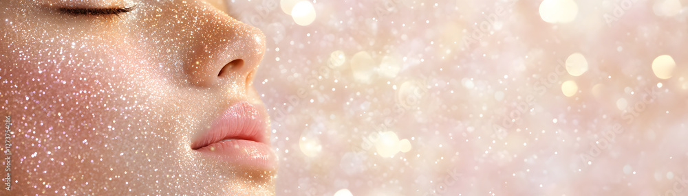 Fototapeta premium serene face adorned with shimmering glitter, radiating beauty and calmness
