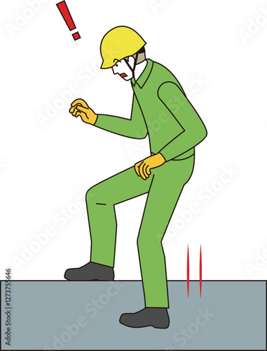 現場作業の危険な場面。作業員が床を踏み外したイラスト