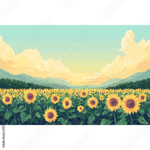 Sunflower meadow sunflowers illustration landscape vector