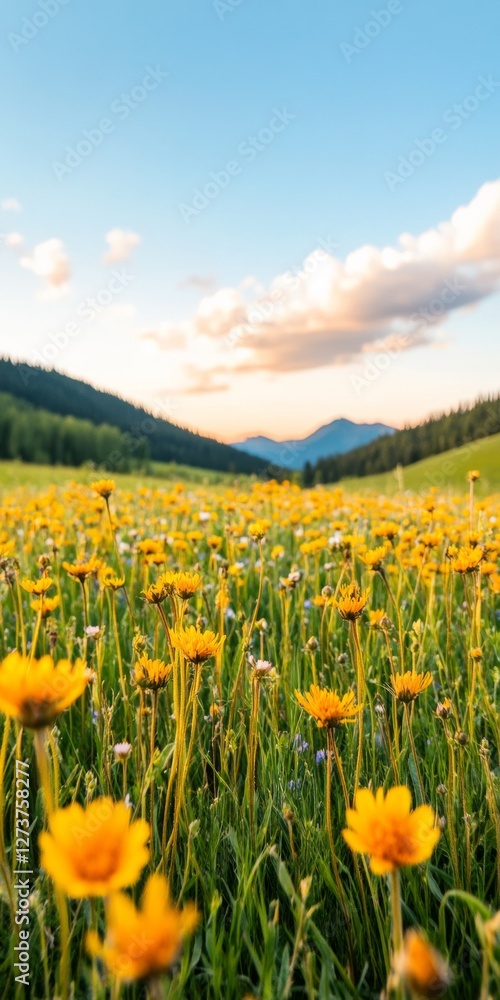 Fototapeta premium Wildflower Bloom Surrealism Vibrant Earth Day Landscapes with Fresh Textures for Eco-Tourism and Environmental Campaigns in Spring Festival Season