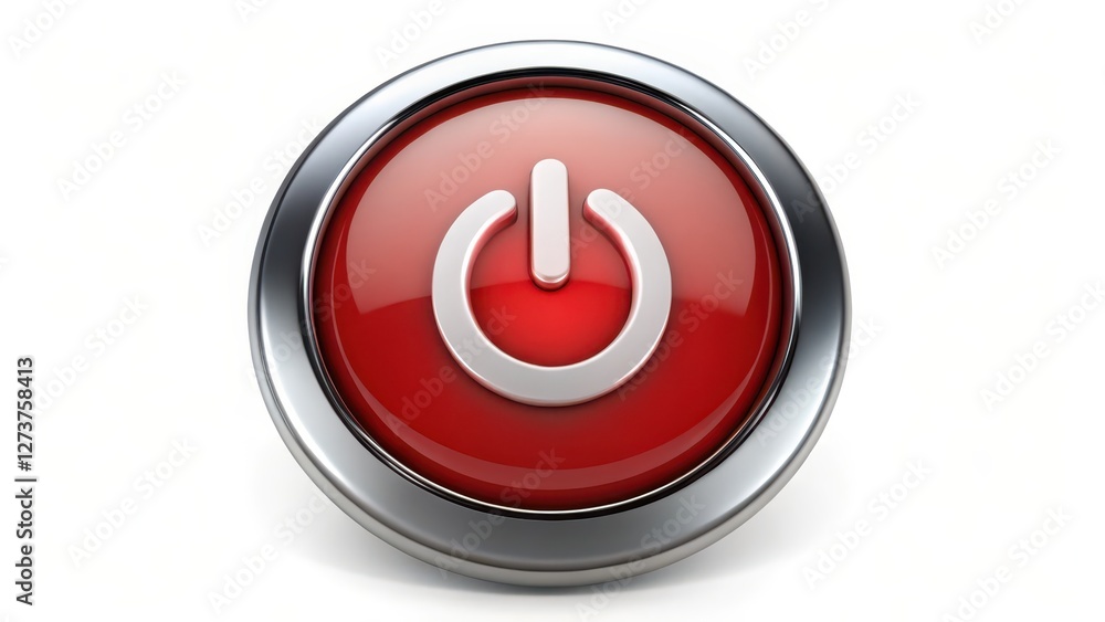 Red Power Button Icon on White Background Red Power Button Icon on White Background