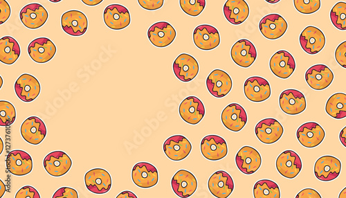 an empty frame with donuts and a cake. advertisement. space for the text. advertisement. Beautiful sweet pattern. a sweet donut. A pattern for packing sweets. package. let's apply a beautiful pattern.