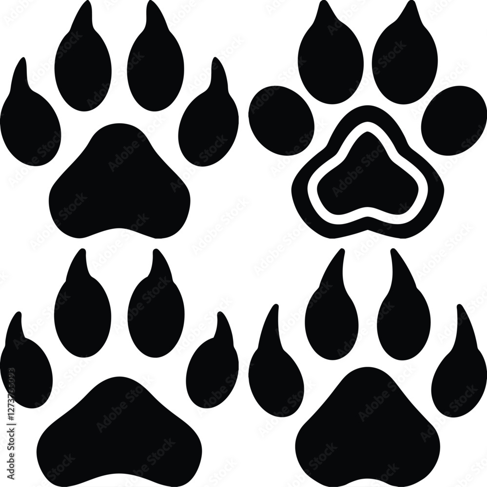 Fototapeta premium Animal Paw Print Silhouette Vector Set.