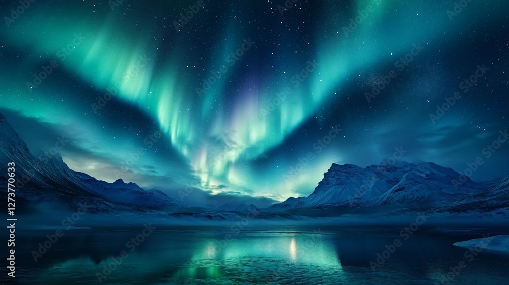 Naklejka premium Aurora Borealis Glowing in the Night Sky