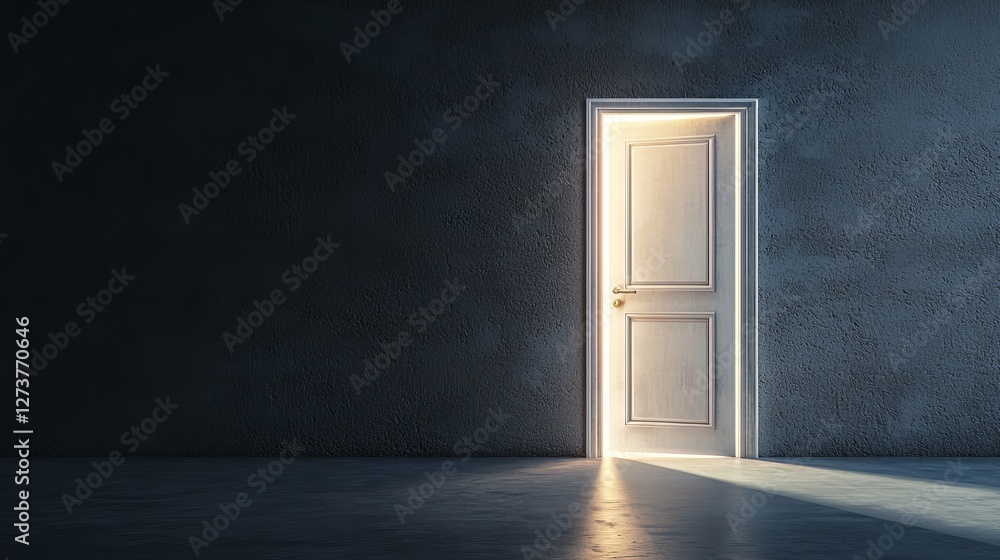 An open door allows light to shine into a room that is otherwise dark An open door allows light to shine into a room that is otherwise dark