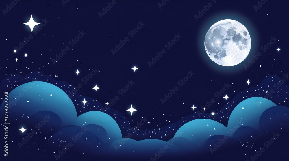 Fototapeta premium Enchanting Night Sky with Full Moon and Twinkling Stars
