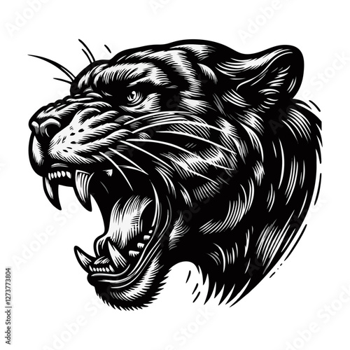 fierce roar growling panther head  Tattoo engraving