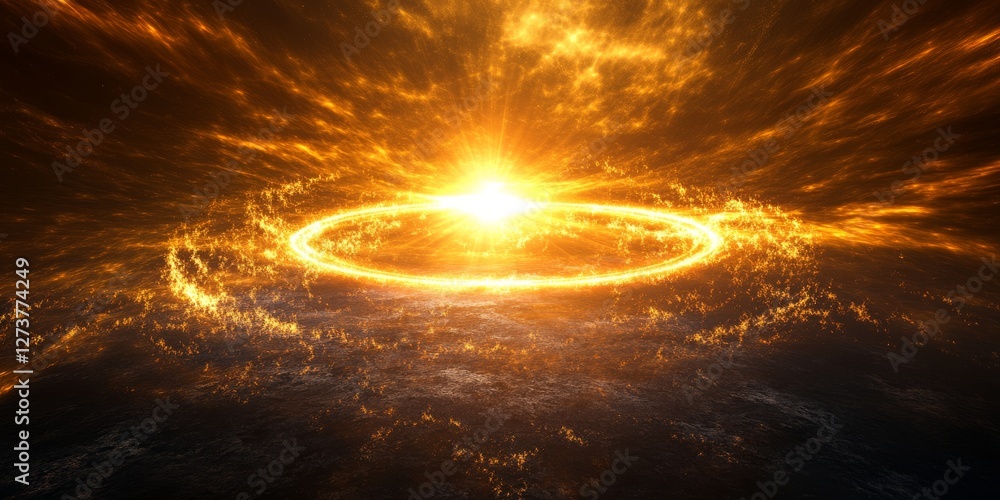 A bright and glowing circle positioned in the center of a dark space A bright and glowing circle positioned in the center of a dark space